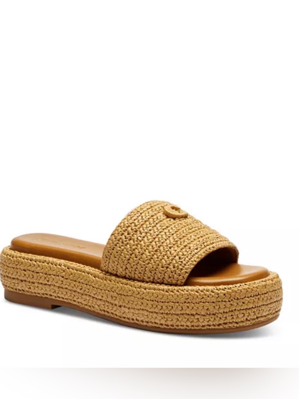 Coach Sculpted C Raffia Flatform Slide Sandal Natural Sz-8.5 Brand New